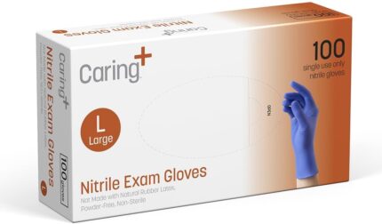 Caring Nitrile Exam Gloves, Blue, Powder-Free, Disposable…