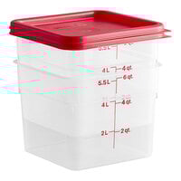 Cambro CamSquares? 6 Qt. Translucent Square Polypropylene Food Storage Container and Red Lid - 2/Pack