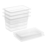 Vigor 1/3 Size 6" Deep Translucent Polypropylene Food Pan with Secure Sealing Lid Kit - 3/Pack