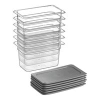Vigor 1/4 Size 6" Deep Clear Food Pan with Secure Sealing Cover - 6/Pack