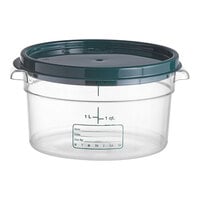 Vigor 2 Qt. Clear Round Polycarbonate Food Storage Container and Green Lid - 12/Pack