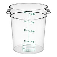 Vigor 4 Qt. Clear Round Polycarbonate Food Storage Container with Green Graduations
