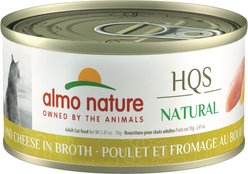 HQS Natural Chicken & Cheese Adult Grain-Free Canned Cat Food, 2.4-oz can, case of ...