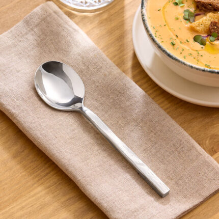 Acopa Architect 7" 18/10 Stainless Steel Forged Extra Heavy Weight Bouillon Spoon - 12/Case